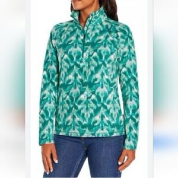 Eddie Bauer Tops - Eddie Bauer Teal Patterned Fleece Quarter Zip